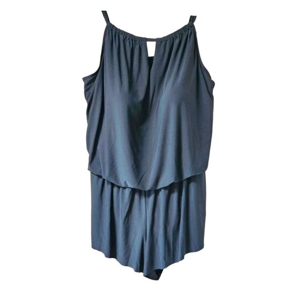 Aqua Green Women's Plus Size Black Swimsuit or Romper. Plus Size 22 - Picture 2 of 13